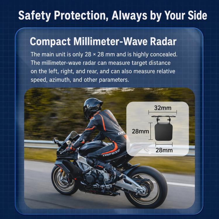 Motorcycle 60GHz Millimeter Wave BSD Blind Spot Monitoring Collision Warning System, 50-Meter