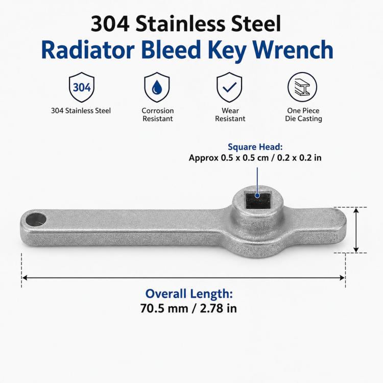 304 Stainless Steel Radiator Air Outlet Square Hole Wrench, 70.5x9.2mm