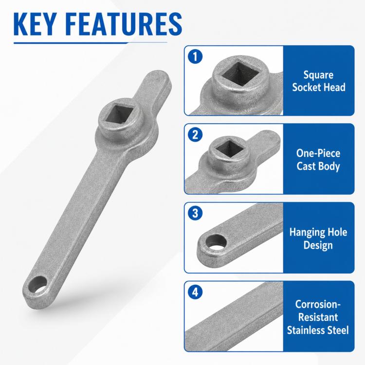 304 Stainless Steel Radiator Air Outlet Square Hole Wrench, 70.5x9.2mm