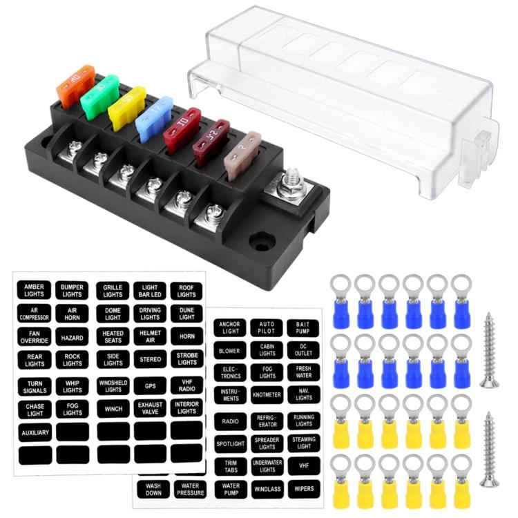 1-In-6-Out Waterproof Automotive Blade Fuse Holder, Without Lights, With Lights