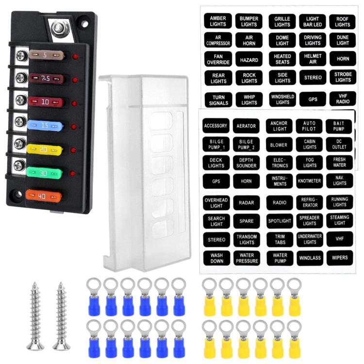 1-In-6-Out Waterproof Automotive Blade Fuse Holder, Without Lights, With Lights