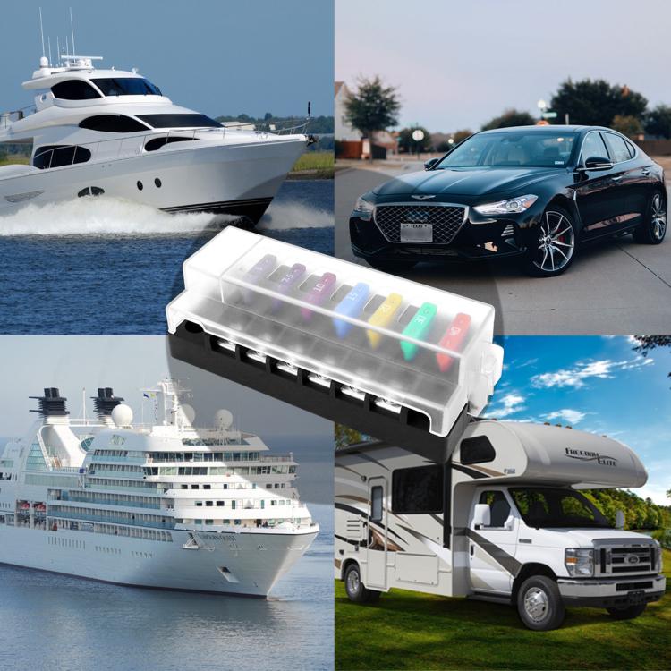 1-In-6-Out Waterproof Automotive Blade Fuse Holder, Without Lights, With Lights