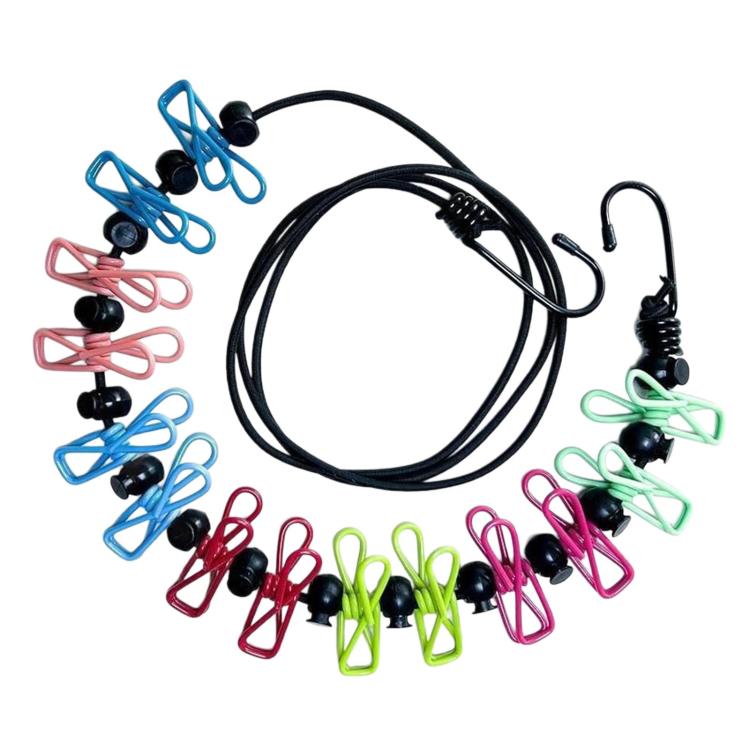 1.8m Portable Travel Clothesline Non-Slip Elastic Laundry Rope With 12 Clips