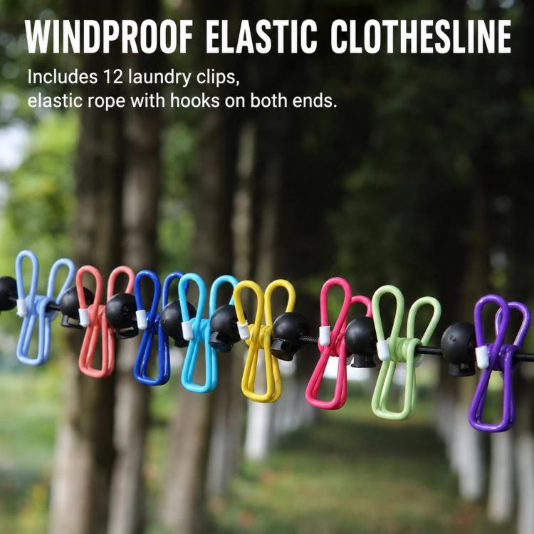 1.8m Portable Travel Clothesline Non-Slip Elastic Laundry Rope With 12 Clips