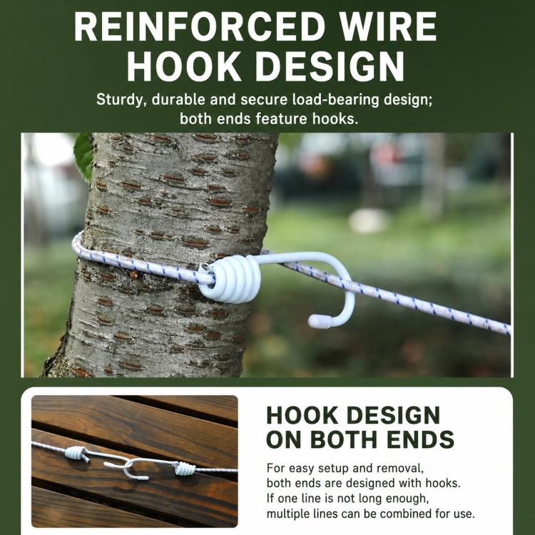 1.8m Portable Travel Clothesline Non-Slip Elastic Laundry Rope With 12 Clips