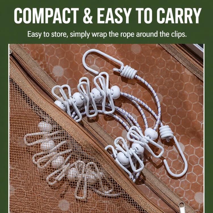 1.8m Portable Travel Clothesline Non-Slip Elastic Laundry Rope With 12 Clips