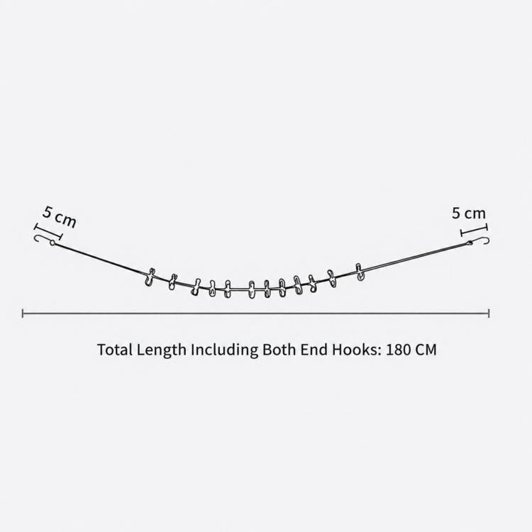 1.8m Portable Travel Clothesline Non-Slip Elastic Laundry Rope With 12 Clips