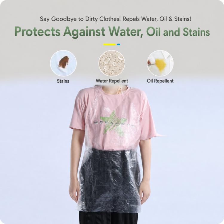 10 Packs Disposable Plastic Aprons Individually Wrapped Waterproof PE Aprons, Kids 55x65 cm, Adult 60x90 cm, Adult 70x140 cm