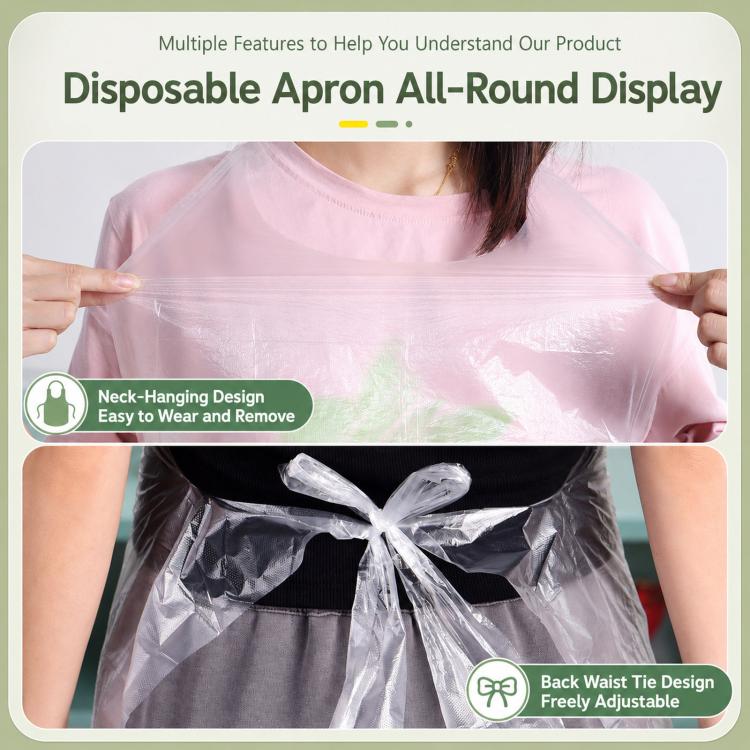 10 Packs Disposable Plastic Aprons Individually Wrapped Waterproof PE Aprons, Kids 55x65 cm, Adult 60x90 cm, Adult 70x140 cm