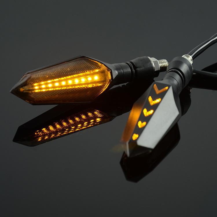 1 Pair Sequential LED Motorcycle Turn Signals with Arrow DRL Dual-Sided Flowing Amber Indicator Blinkers Light