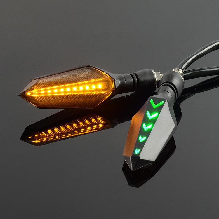 1 Pair Sequential LED Motorcycle Turn Signals with Arrow DRL Dual-Sided Flowing Amber Indicator Blinkers Light