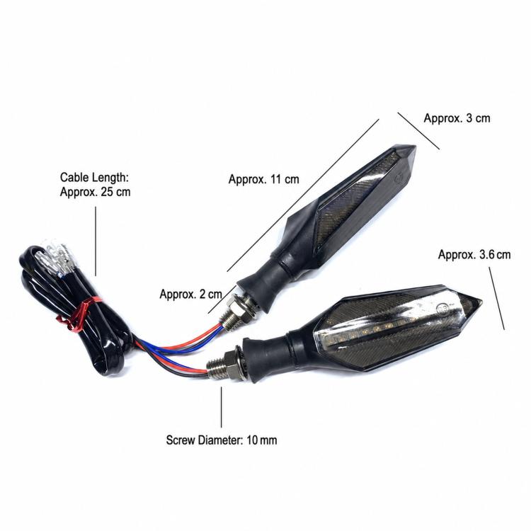1 Pair Sequential LED Motorcycle Turn Signals with Arrow DRL Dual-Sided Flowing Amber Indicator Blinkers Light