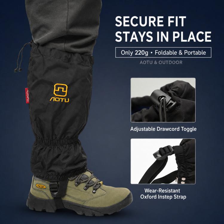 1 Pair AOTU AT8903 Waterproof Hiking Snow Gaiters Warm Fleece Lined Leg Gaiters, AT8903