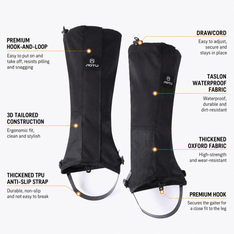 1 Pair AOTU AT8908 Waterproof Hiking Leg Gaiters Adjustable Snow Gaiters With TPU Strap For Outdoor Walking Hunting