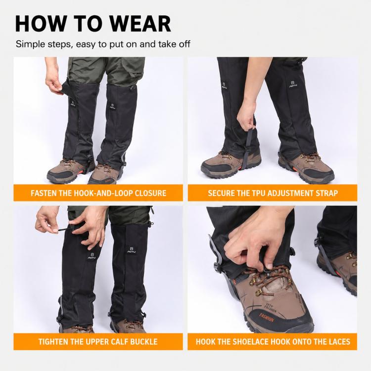1 Pair AOTU AT8908 Waterproof Hiking Leg Gaiters Adjustable Snow Gaiters With TPU Strap For Outdoor Walking Hunting