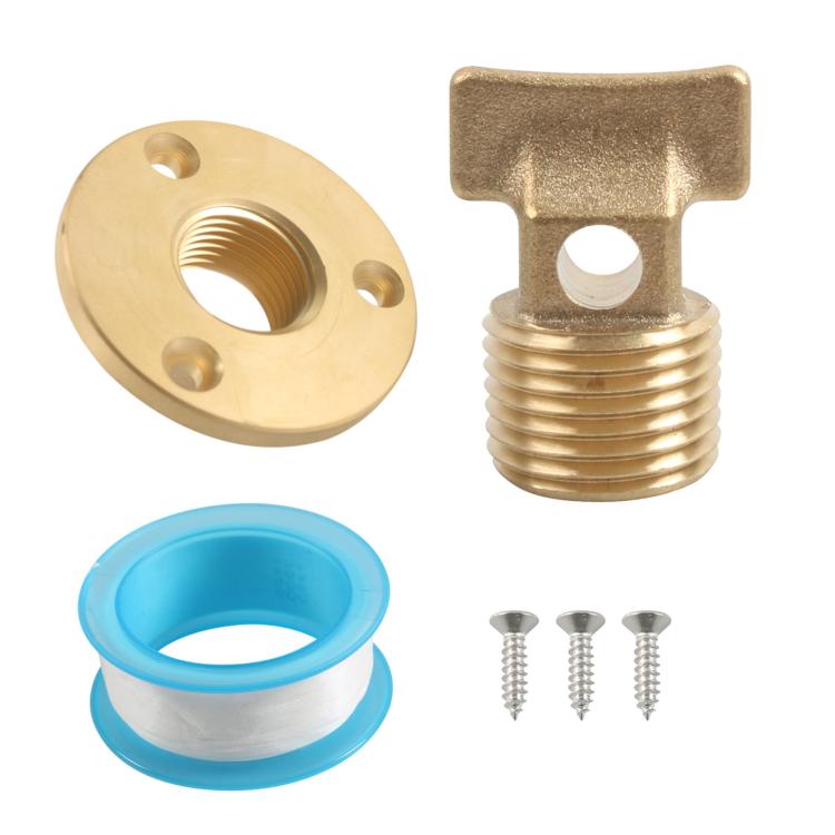 1/2-inch NPT Brass Hull Drain Plug Yacht Flange Drain Outlet Hardware Kit