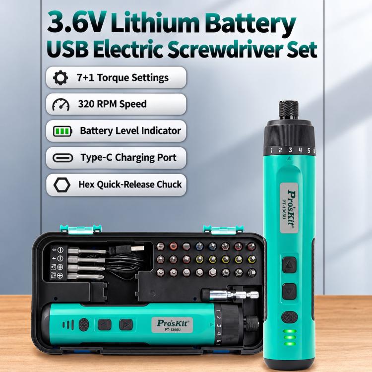 High Torque Rechargeable Wireless Electric Screwdriver Set With Light & Power Indicator, PT-1366U