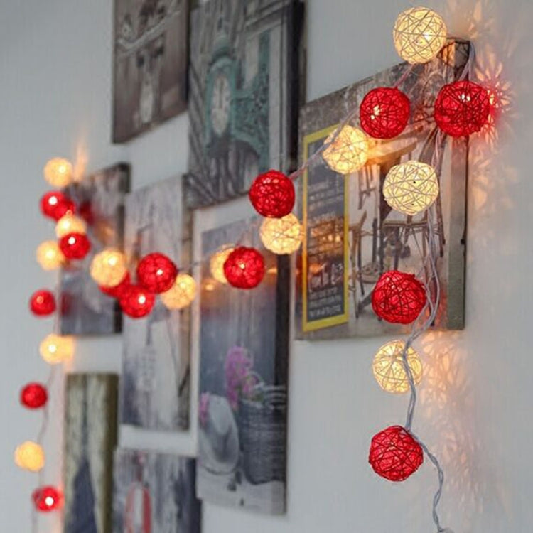 20 LEDs Rattan Balls Lights Fairy Holiday Christmas Outdoor LED Decorative Lamp, 4m Battery Style, 5m Plug-in Style