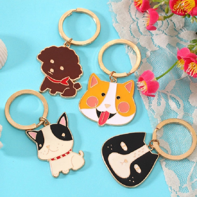 4 PCS Cartoon Animal Head Keychain Car Metal Ornament Key Ring, Corgi, Teddy