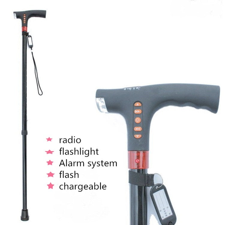 Ten-speed Adjustable Cane With Light And Radio Alarm For The Elderly, 8062