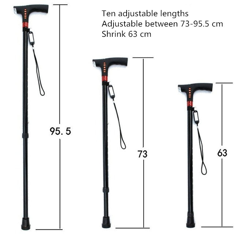 Ten-speed Adjustable Cane With Light And Radio Alarm For The Elderly, 8062