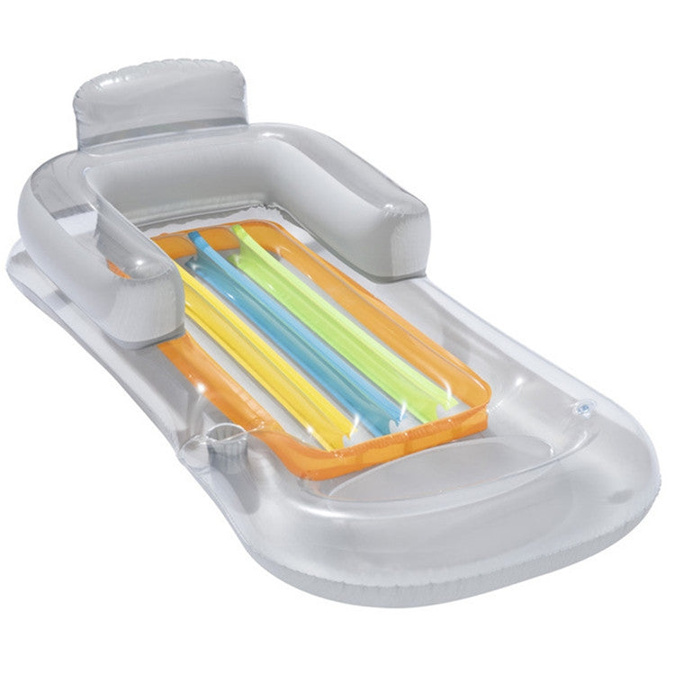 Single Water Inflatable Bed Back Luxury Chair Adult Inflatable Floating Row with Armrest & Cup Hole, 161 x 84cm (Blue), 161 x 84cm (Transparent)