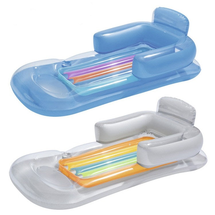 Single Water Inflatable Bed Back Luxury Chair Adult Inflatable Floating Row with Armrest & Cup Hole, 161 x 84cm (Blue), 161 x 84cm (Transparent)