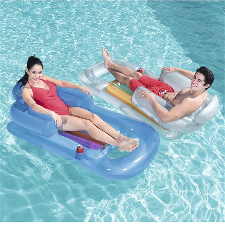 Single Water Inflatable Bed Back Luxury Chair Adult Inflatable Floating Row with Armrest & Cup Hole, 161 x 84cm (Blue), 161 x 84cm (Transparent)