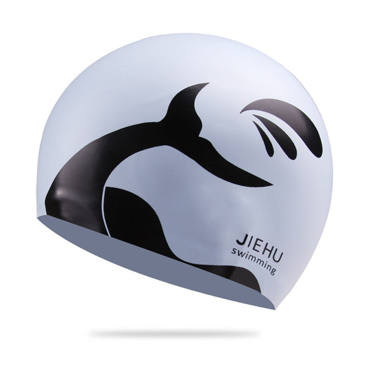 Enlarged Version Dolphin Pattern Silicone Swimming Cap for Male and Female, Enlarged Version (White), Enlarged Version (Silver), Enlarged Version (Black)