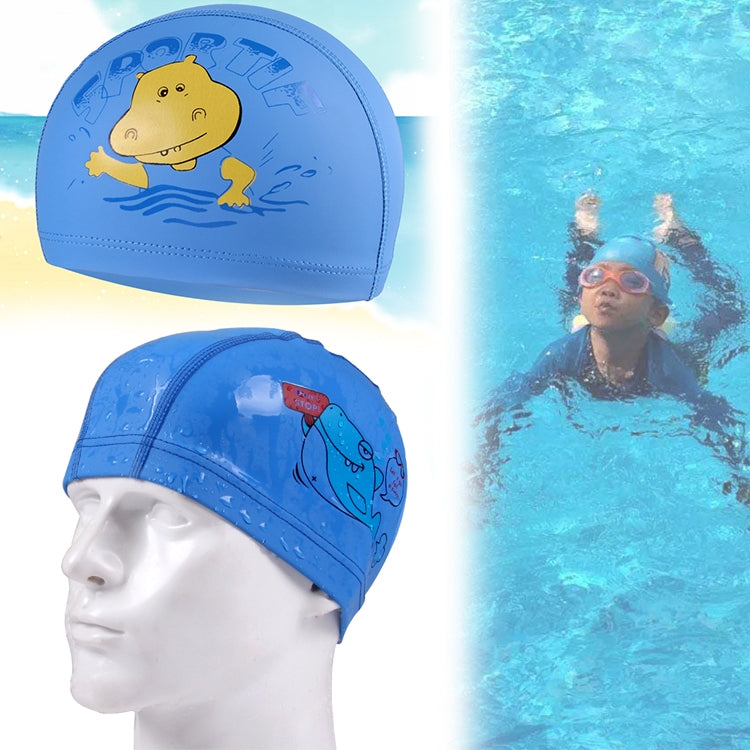 Children Cartoon Hippo Pattern PU Coated Waterproof Swimming Cap, Cartoon Hippo (Lack Blue), Cartoon Hippo (Pink), Cartoon Hippo (Blue), Cartoon Hippo (Orange)