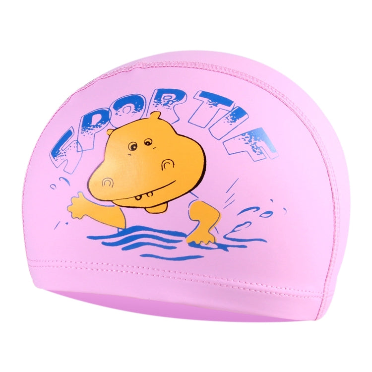 Children Cartoon Hippo Pattern PU Coated Waterproof Swimming Cap, Cartoon Hippo (Lack Blue), Cartoon Hippo (Pink), Cartoon Hippo (Blue), Cartoon Hippo (Orange)