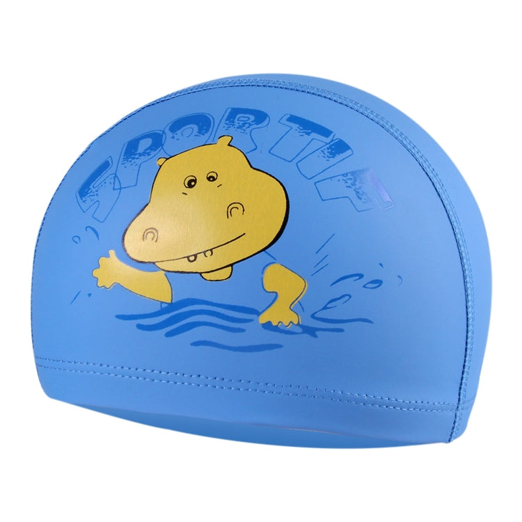 Children Cartoon Hippo Pattern PU Coated Waterproof Swimming Cap, Cartoon Hippo (Lack Blue), Cartoon Hippo (Pink), Cartoon Hippo (Blue), Cartoon Hippo (Orange)