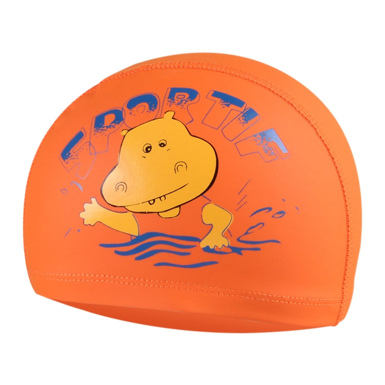 Children Cartoon Hippo Pattern PU Coated Waterproof Swimming Cap, Cartoon Hippo (Lack Blue), Cartoon Hippo (Pink), Cartoon Hippo (Blue), Cartoon Hippo (Orange)