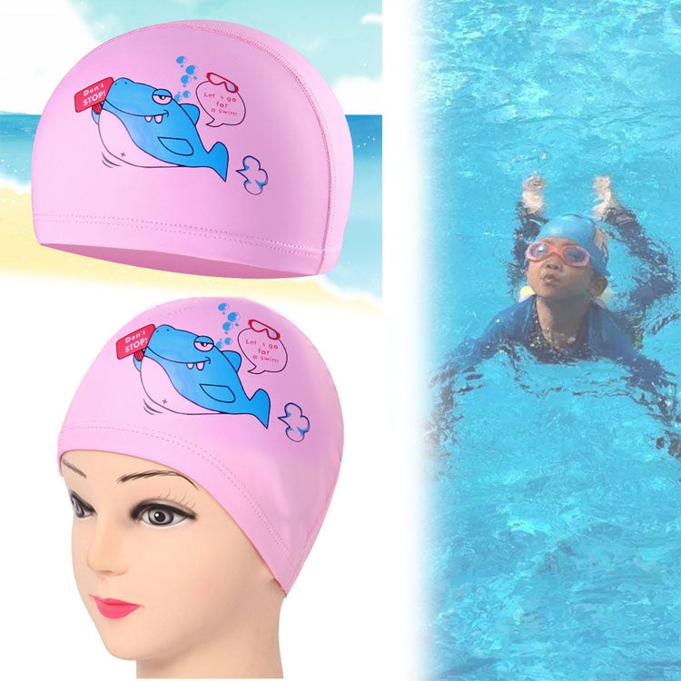 Children Waterproof Hair Care PU Coated Cartoon Pattern Swimming Cap, PU Coated (Blue Bear), PU Coated (Pink Bear), PU Coated (Blue Shark), PU Coated (Pink Shark)