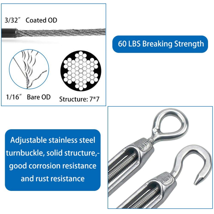 Flower Basket Screws 304 Stainless Steel Wire Rope Hook Tensioner, M4, M5, M6, M8, M10, M12, M14, M16