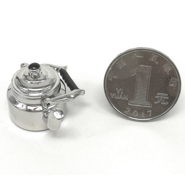 Dollhouse Miniature Metal Tea Kettle Pot Classic Pretend Play Furniture Toys for Kitchen Accessory, Metal Tea Kettle