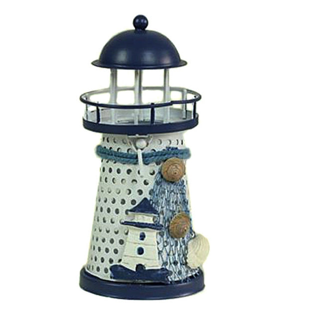 Mediterranean Style Round Hole tin Lighthouse Candlestick Home Desktop Decoration Wrought Iron Candlestick
