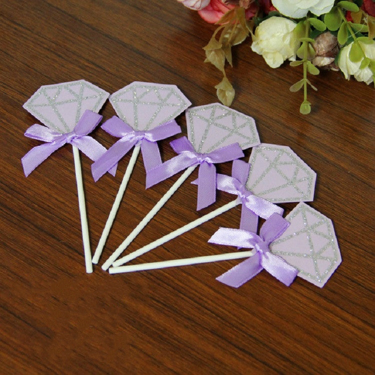 5 Packs Diamond Cake Birthday Inserted Card Wedding Party Dessert Table Decoration Supplies