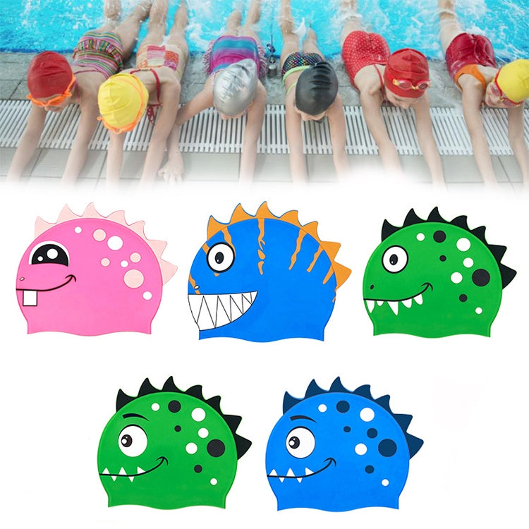 Children Cartoon Dinosaur Comfortable Silicone Swimming Cap, Children Swimming Cap(Blue1), Children Swimming Cap(Blue2), Children Swimming Cap(Green1), Children Swimming Cap(Green2), Children Swimming Cap(Pink)