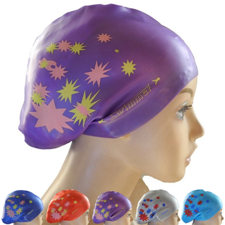 Printed Silicone Swimming Cap Waterproof Swimming Cap for Long Hair, Long Hair Printed Swimming Cap(Pink), Long Hair Swimming Cap, Long Hair Printed Swimming Cap(Purple), Long Hair Printed Swimming Cap(Gray), Long Hair Printed Swimming Cap(Navy Blue)  ...