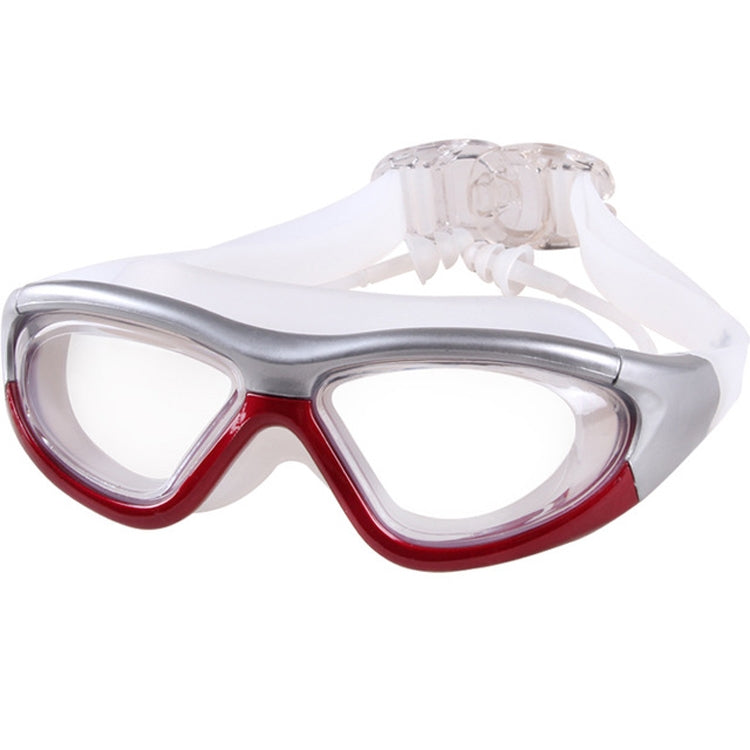 J8150 Eye Protection Flat Light Adult waterproof Anti-fog Big Frame Swimming Goggles with Earplugs, J8150 (Transparent Black), J8150 (Transparent Red Silver), J8150 (Transparent White), J8150 (Smoky Black), J8150 (Transparent Blue)                     ...