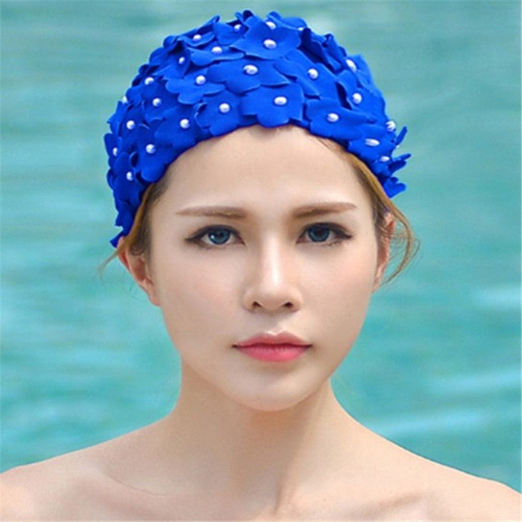 Pearl Three-dimensional Handmade Flower Swimming Cap for Women, Three-dimensional Flower(Red), Three-dimensional Flower(Black), Three-dimensional Flower(Royal Blue), Three-dimensional Flower(Black White), Three-dimensional Flower(Lake Blue)            ...