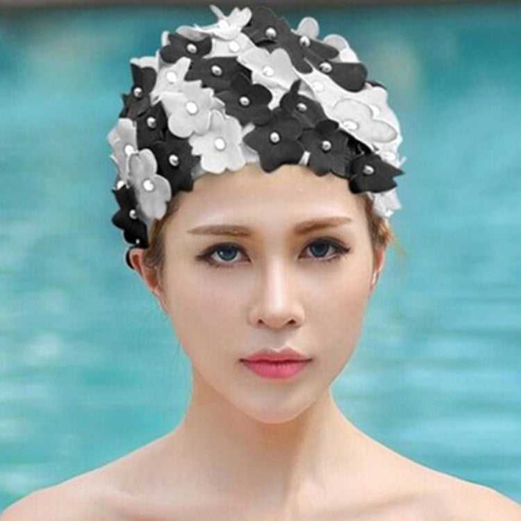 Pearl Three-dimensional Handmade Flower Swimming Cap for Women, Three-dimensional Flower(Red), Three-dimensional Flower(Black), Three-dimensional Flower(Royal Blue), Three-dimensional Flower(Black White), Three-dimensional Flower(Lake Blue)            ...