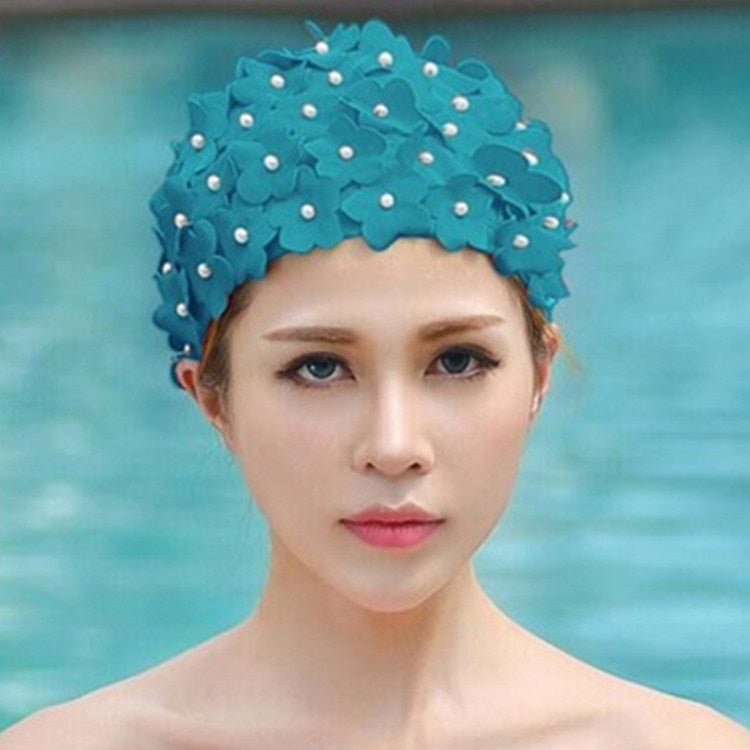 Pearl Three-dimensional Handmade Flower Swimming Cap for Women, Three-dimensional Flower(Red), Three-dimensional Flower(Black), Three-dimensional Flower(Royal Blue), Three-dimensional Flower(Black White), Three-dimensional Flower(Lake Blue)            ...