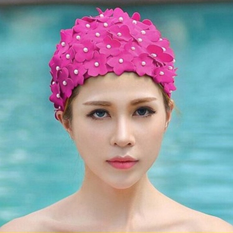 Pearl Three-dimensional Handmade Flower Swimming Cap for Women, Three-dimensional Flower(Red), Three-dimensional Flower(Black), Three-dimensional Flower(Royal Blue), Three-dimensional Flower(Black White), Three-dimensional Flower(Lake Blue)            ...