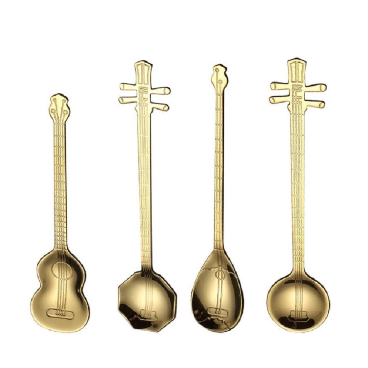 Stainless Steel Coffee Mixing Spoon Creative Musical Instrument Shape Spoon, Guitar Silver, Octagonal Silver, Lute Silver, Yueqin Silver, Guitar Titanium Gold, Octagonal Titanium Gold, Lute Titanium Gold, Yueqin Titanium Gold, Guitar Rose Gold         ...