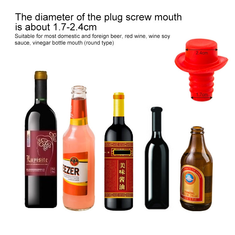 Silica Gel Top Hat Fresh Wine Corks Cruet Red Wine Stopper, 2 PCS Hat Shape(Brown), 2 PCS Hat Shape(Black), 2 PCS Hat Shape(Red Wine), 2 PCS Hat Shape(Yellow), 2 PCS Hat Shape(Rose Red), 2 PCS Hat Shape(Red)