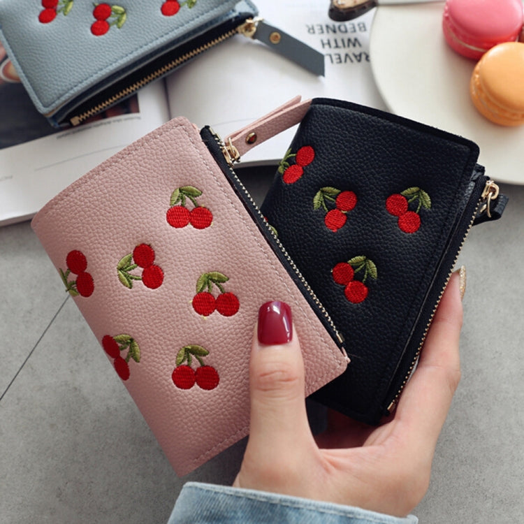 PU Leather Cherry Embroidery Coin Purse Card Holders