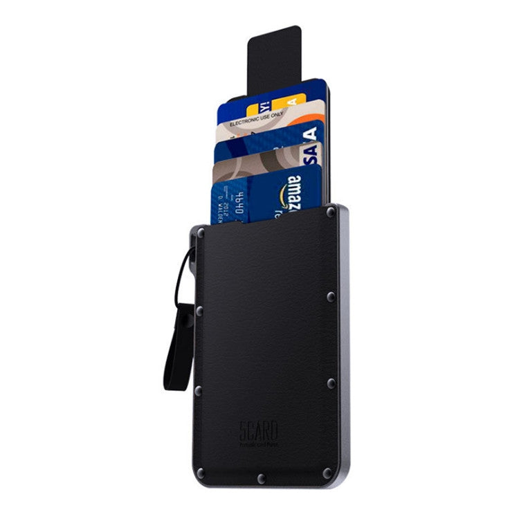 Portable Ultra-thin Card Holder Pull-out Design Invisible Personalized Card Holder, Black Genuine Leather