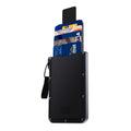 Portable Ultra-thin Card Holder Pull-out Design Invisible Personalized Card Holder, Black Genuine Leather